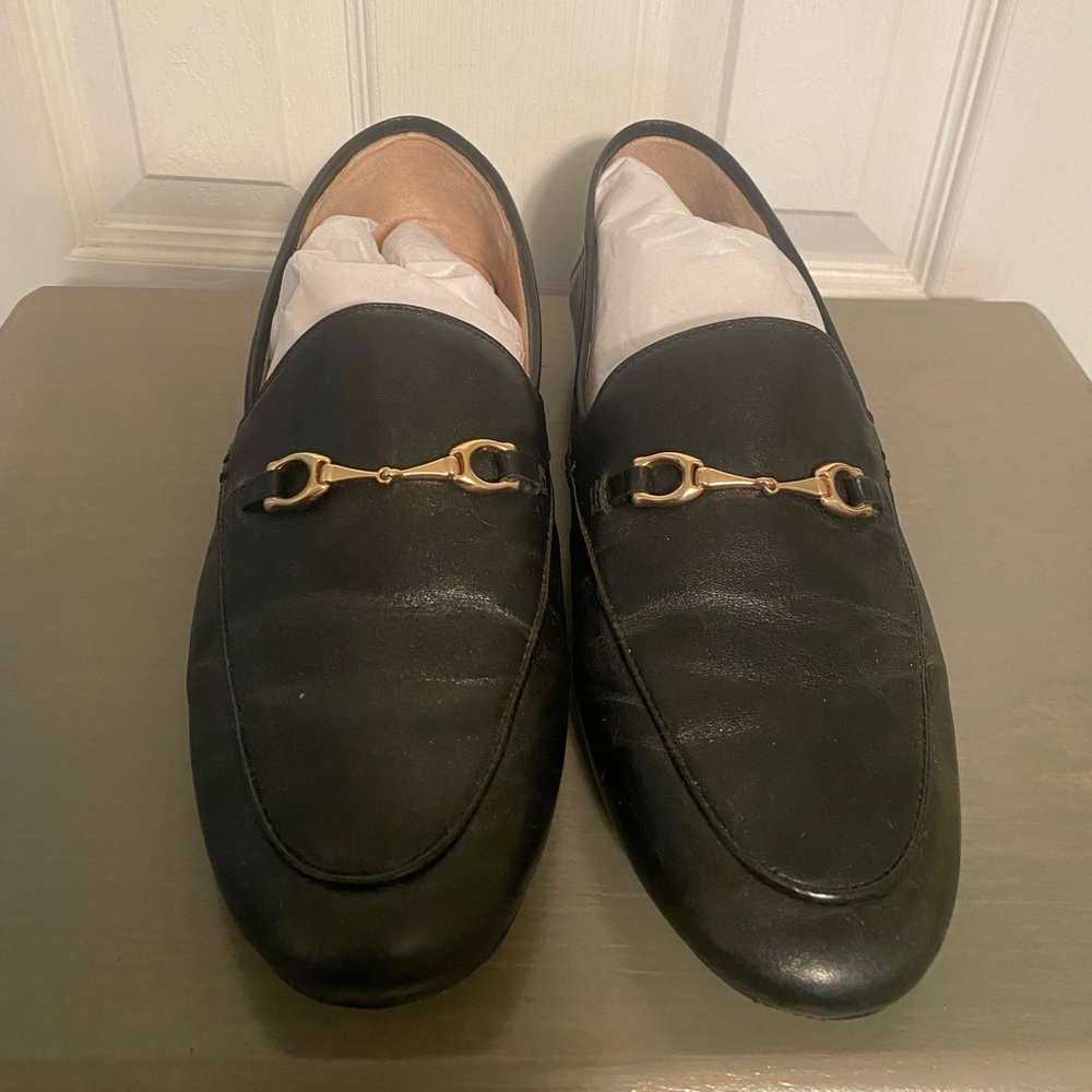 Coach Haley Black Leather Loafers with Gold Accents